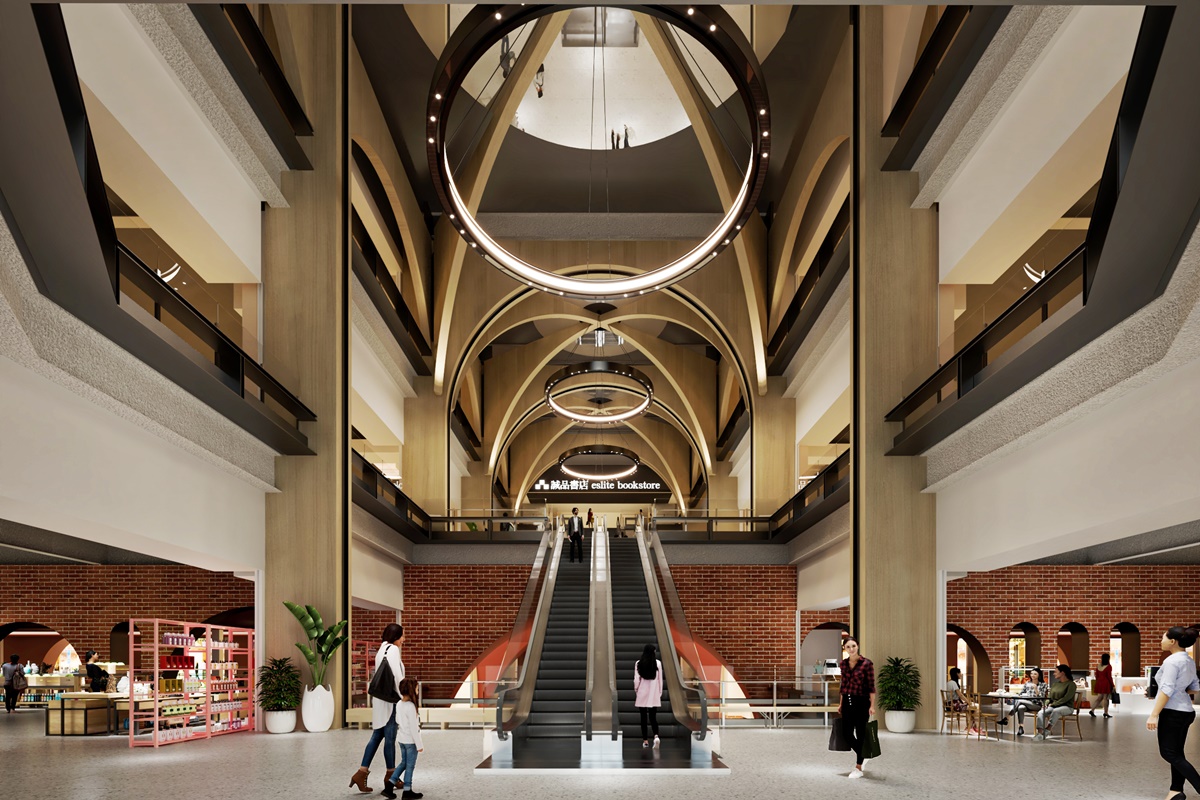 誠品生活新店│12米巨型圓拱打造垂直穿透立體遊逛體驗。(3d示意圖)