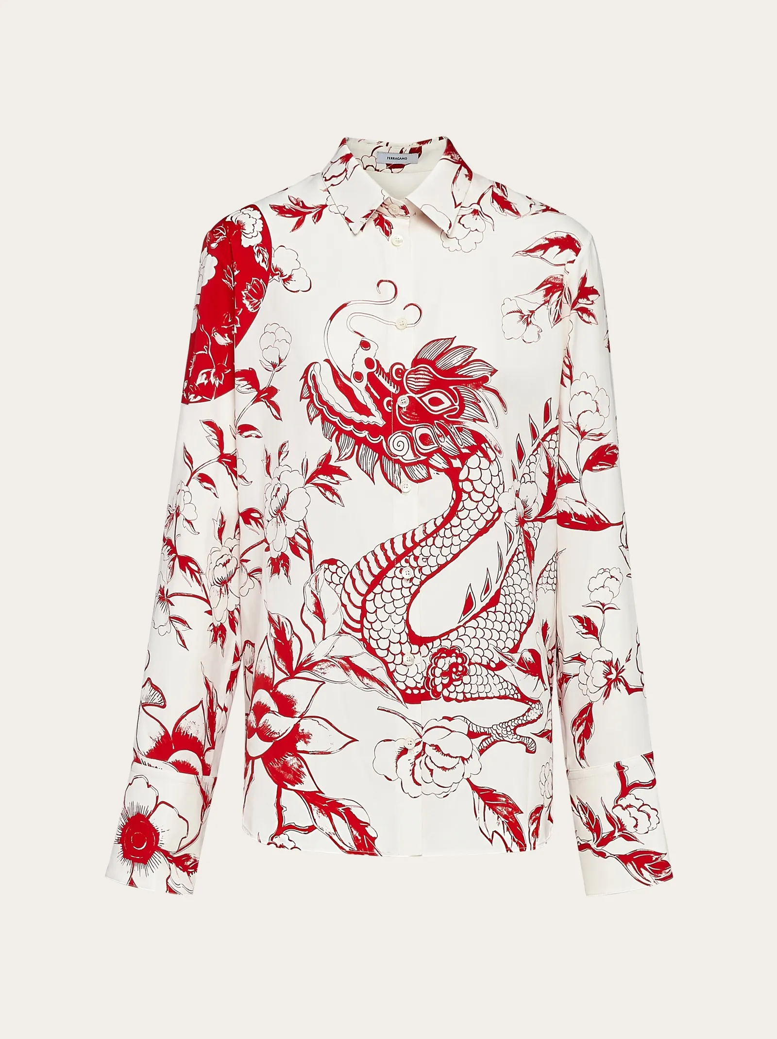 女士系列 紅白龍紋印花長袖襯衫 Ntd57,900